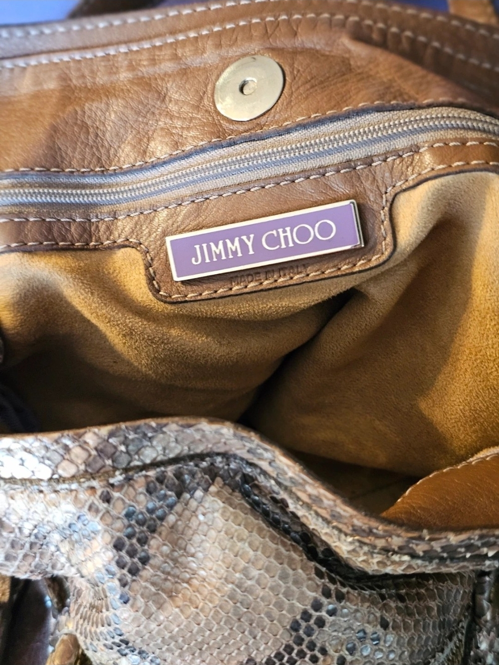 Jimmy Choo Brown Snakeskin Leather Tote